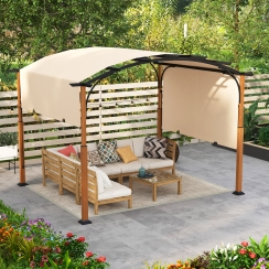 Costway 10 x 12 Foot Wood-Look Outdoor Pergola with Retractable Canopy