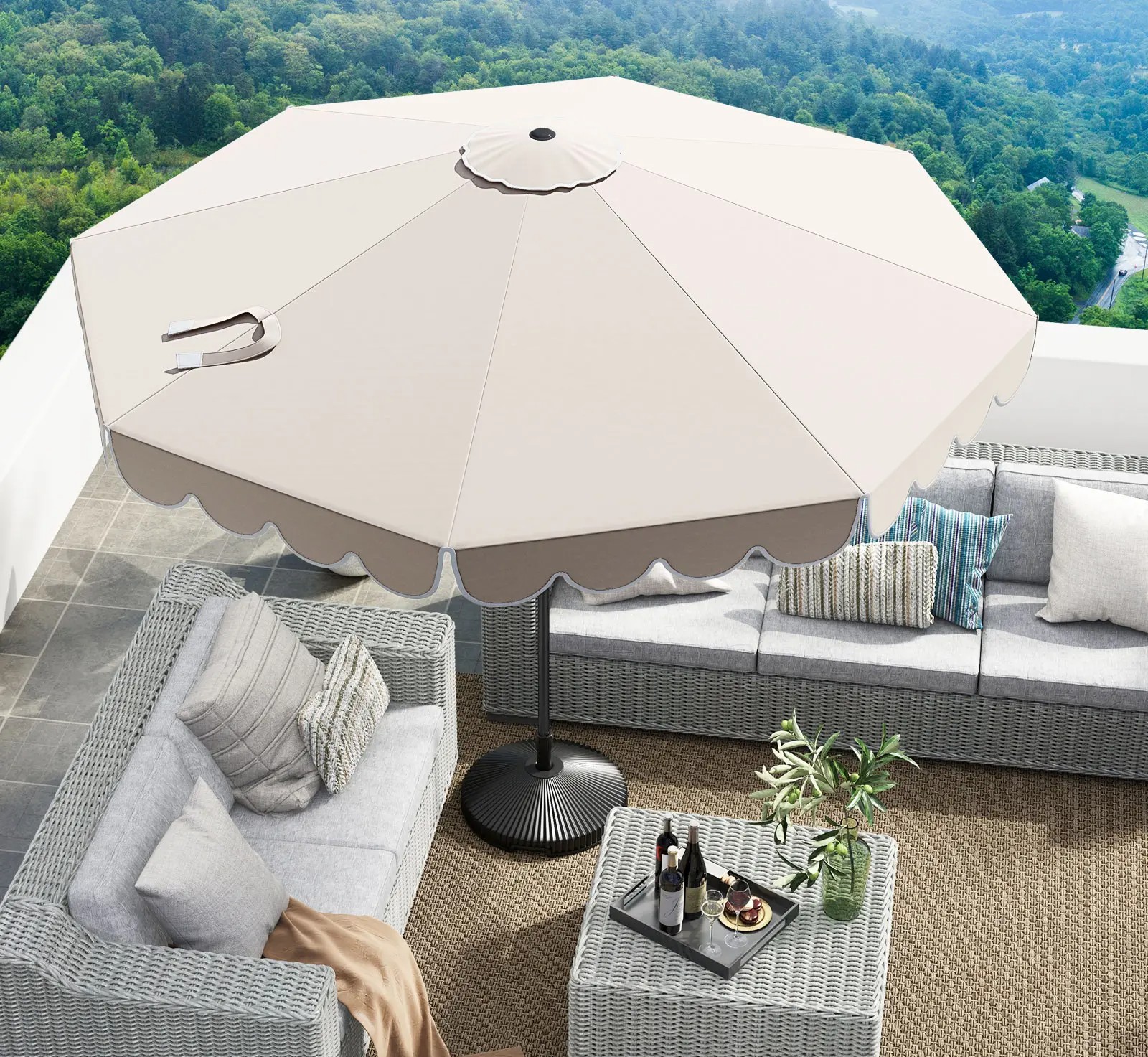 Costway 10 Foot Decorative Edge Patio Umbrella with Crank and Tilt Adjustment