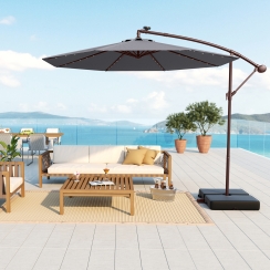 Costway 10 Foot Offset Solar Light Patio Umbrella with Sand Bags