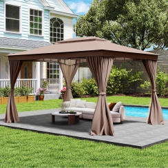 Costway 10 x 13 Foot Double-Roof Patio Gazebo with Net and Privacy Curtains