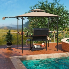 Costway 11 x 5 Foot Outdoor Grill Gazebo with Side Awning and Hooks