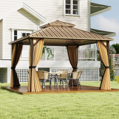 Costway 12 x 12 Foot Heavy-Duty Hardtop Gazebo with Mesh and Zipper Curtains