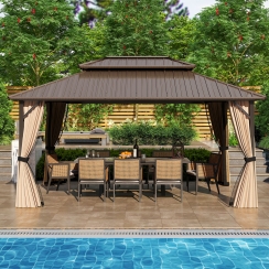 Costway 16 x 12 Foot Heavy-Duty Hardtop Gazebo with Mesh and Zipper Curtains