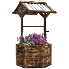 Outsunny 26 Inch Hexagonal Wooden Wishing Well Planter with Galvanized Canopy