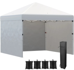 Outsunny 10 x 10 Foot Steel Frame Pop Up Canopy with Sidewalls and Weight Bags