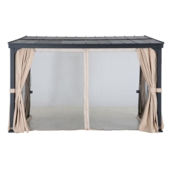 Sunjoy 12 x 14 Foot Wall-Mounted Lean-To Gazebo with Curtains and Netting