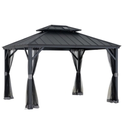 Sunjoy 10 x 12 Foot Merston Two-Tier Aluminum Gazebo with Solar Panel