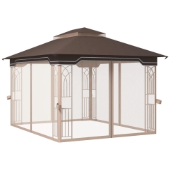 Outsunny 10 x 12 Foot Patio Gazebo with Double Tier Roof and Netting
