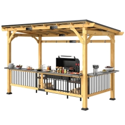 Outsunny 13 x 6 Foot Wooden Hardtop Outdoor Grill Gazebo