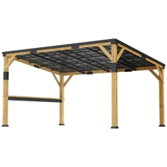Outsunny 10 x 14 Foot Hardtop Lean-to Hardtop Pergola with Galvanized Steel Sloped Roof