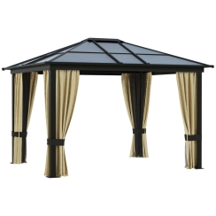 Outsunny 10 x 12 Foot Polycarbonate Hardtop Gazebo with Beige Curtain Walls and Netting