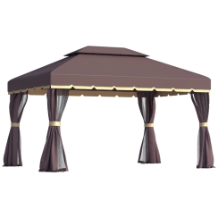Outsunny 10 x 13 Foot Aluminum Double-Roof Gazebo with Coffee Curtain Walls and Netting