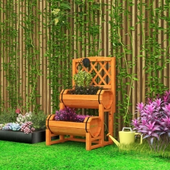 Costway 18 Inch Raised Wooden Garden Planter with Short Trellis