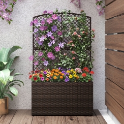 Costway 29 Inch Wicker Planter Box with Lattice Trellis - Set of 2