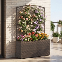 Costway 40 Inch Wicker Planter Box with Lattice Trellis
