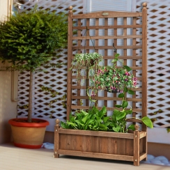 Costway 25 Inch Freestanding Solid Wood Planter Box with Trellis
