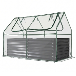 Costway 69 x 33 Inch Galvanized Steel Tall Raised Garden Bed with Greenhouse Cover