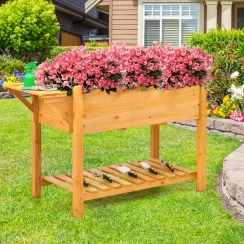 Costway 49 Inch Elevated Gridded Wooden Planter Box with Folding Shelf