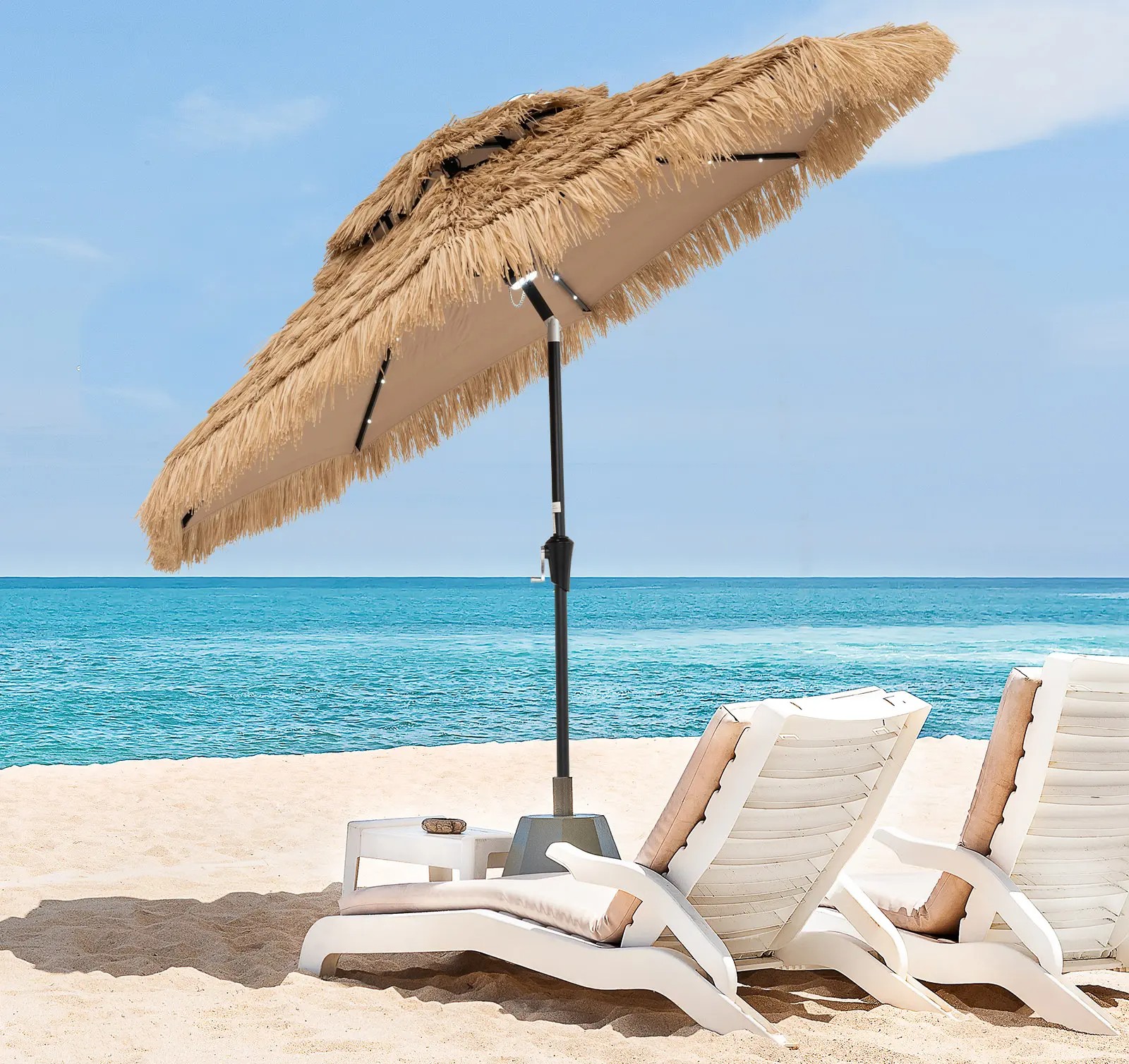 Costway 9 Foot Tiki-Style Patio Umbrella with Solar Lights