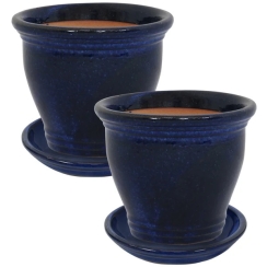 Sunnydaze 11 Inch Studio Ceramic Planter and Saucer - 2 Pack