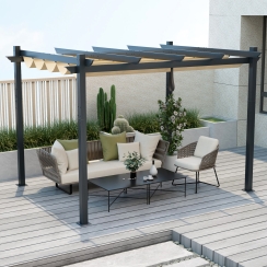 Costway 12 x 10 Foot Powder Coat Aluminum Pergola with Retractable Canopy