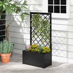 Costway 25 Inch Powder-Coated Metal Raised Garden Bed with Trellis