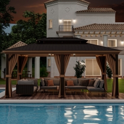 Costway 12 x 20 Foot Galvanized Steel Hardtop Gazebo with Mesh and Curtains