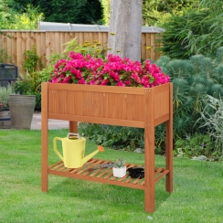 Costway 39 Inch Elevated Fir Wood Planter Box with Storage and Liner