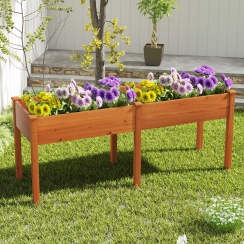 Costway 73 Inch Fir Wood Elevated Garden Bed with Divider Panel