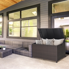 Costway 133 Gallon Wicker Patio Storage Deck Box with Zippered Liner