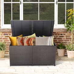 Costway 175 Gallon Rattan Patio Storage Deck Box with Wheels and Zippered Liner