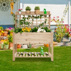 Costway 42 Inch Wheeled Elevated Wooden Garden Box with Trellis and Storage