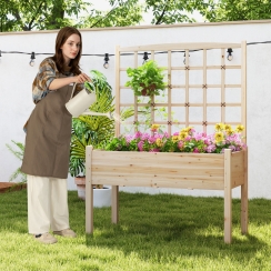 Costway 4 x 2 Foot Paintable Wood Elevated Garden Bed with Lattice Trellis
