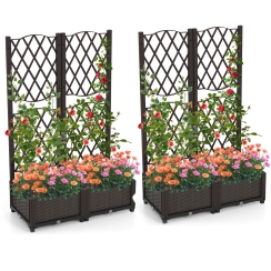 Costway 32 Inch Rattan Raised Garden Bed with Trellis - Set of 2