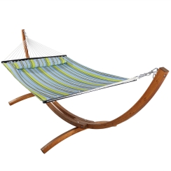 Sunnydaze Two-Person Quilted Hammock with Wooden Stand