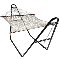 Sunnydaze Two-Person Rope Hammock with Universal Steel Stand