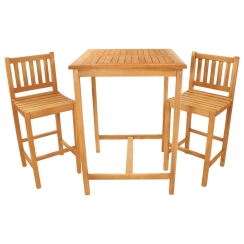 Sunnydaze 3-Piece Teak Wood Patio Bar-Height Table and Chairs