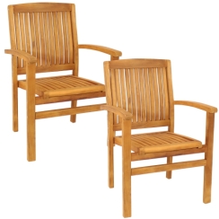 Sunnydaze Stackable Teak Wood Patio Armchair - Set of 2