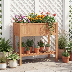 Costway 39 Inch Wooden Elevated Garden Bed with Shelf