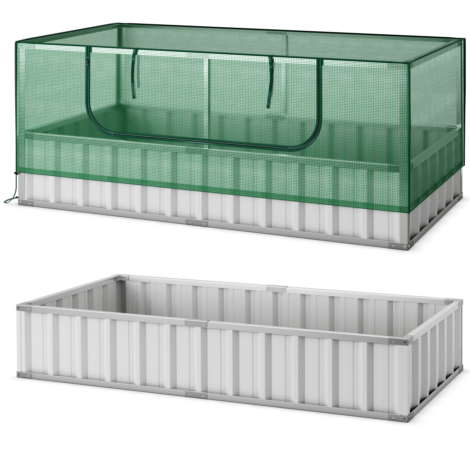 Costway 69 Inch Galvanized Raised Greenhouse Bed with Cover