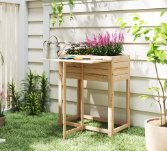 Costway 2 x 1 Foot Elevated Planter Box with Fold-Out Side Table
