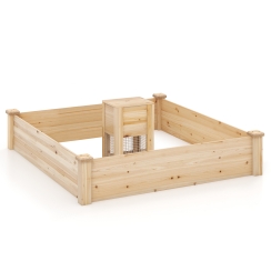 Costway 49 Inch Open Bottom Wooden Raised Garden Bed with Compost Box