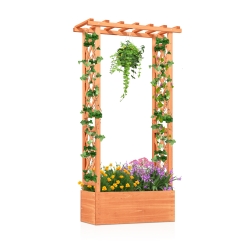 Costway 70 Inch Tall Raised Garden Bed with Lattice Trellis and Hanging Roof