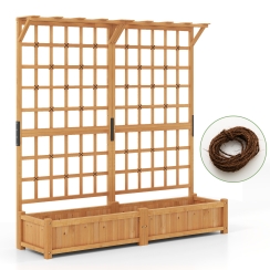 Costway 71 Inch Extra Large Wooden Planter Container with Trellis and Hanging Roof