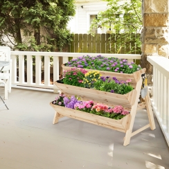 Costway 47 Inch Wooden A-Frame Three-Tier Elevated Garden Box with Shelf