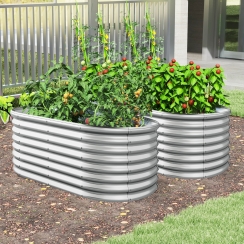 Costway 5 x 3 Foot Oval Galvanized Steel Open Bottom Raised Garden Bed
