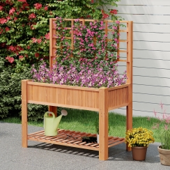 Costway 4 x 2 Foot Elevated Planter Box with Trellis, Shelf, and Liner