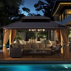 Costway 16 x 12 Foot Aluminum Frame Hardtop Gazebo Pavilion with Netting and Curtains