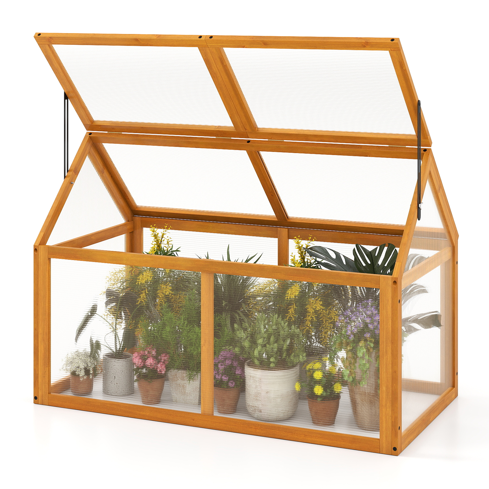 Costway 40 x 21 Inch Wood Greenhouse Box with Adjustable Roof