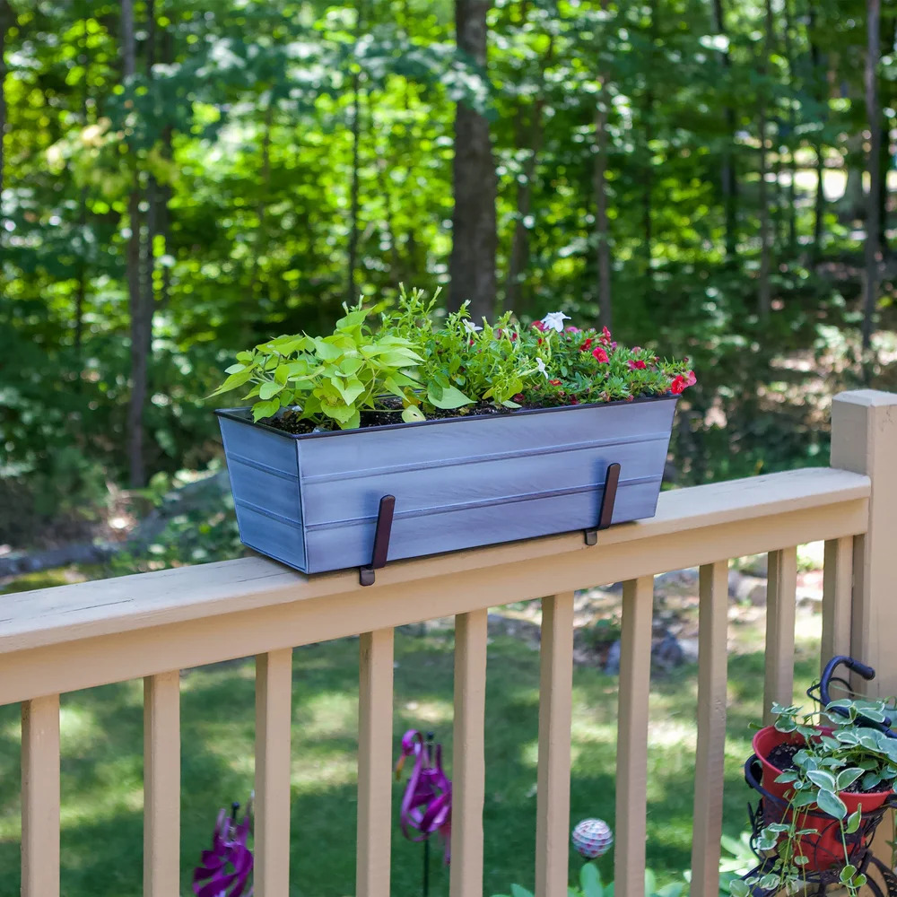 Achla Medium Flower Box with Railing Brackets